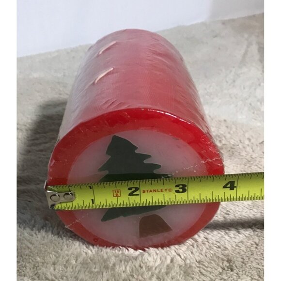 Red Christmas Tree Pillar Candle Horizontal 6 X 3" - Picture 7 of 7
